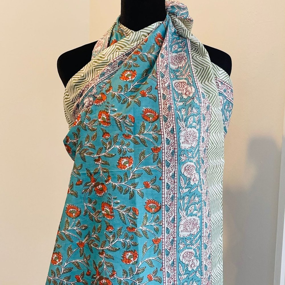 BRAND NEW Women Beach Pareo Block Print Sarong Cotton Sarong Large Sarong Gift